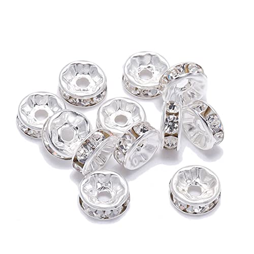 GIVBRO 50 Stück Abstandshalter Perlen Vintage Strass Perlen Radförmige Perlen für Schmuck DIY Armband Perlen Zubehör Silber, 10 mm von GIVBRO