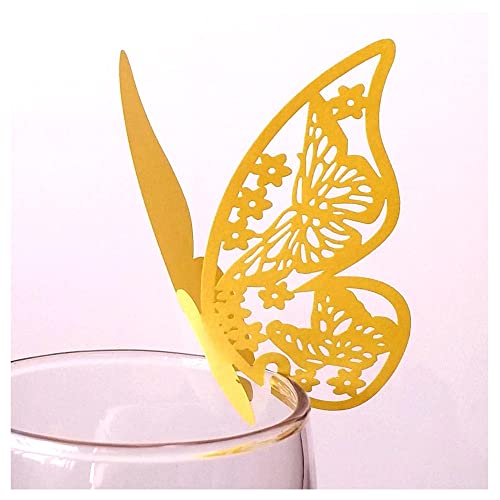 GIVBRO 50 Stück Tischkarte Schmetterling Weinglas Namenskarte Blumenstrauß Grußkarte für Hochzeit Geburtstag Glas Tasse Dekoration Zubehör Gelb von GIVBRO