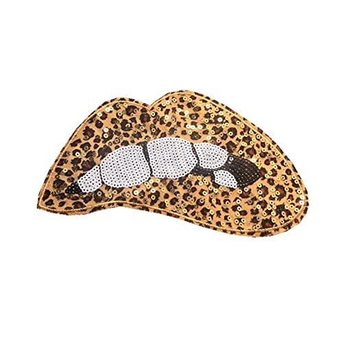 GIVBRO Aufnäher mit Leoparden-Lippen, Pailletten, bestickt, für Kleidung, T-Shirt, Jacken, Jeans, Taschen, Schuhe, Mützen von GIVBRO