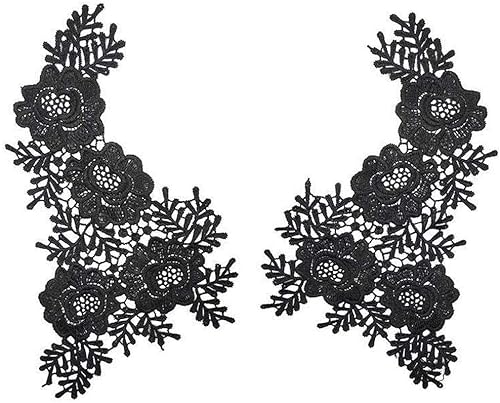 GIVBRO Bestickte Spitzenapplikation zum Aufbügeln mit Blumenapplikation für selbstgemachte Ausschnitte, Miedergürtel, Hochzeit, Brautkleid, Ballkleid (schwarz) von GIVBRO