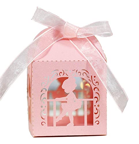 GIVBRO Birthday Candy Boxes Ballet Patterned Gift Box Cookie Storage Box with Ribbons for Home Party Supplies Pink, 50 Pcs von GIVBRO