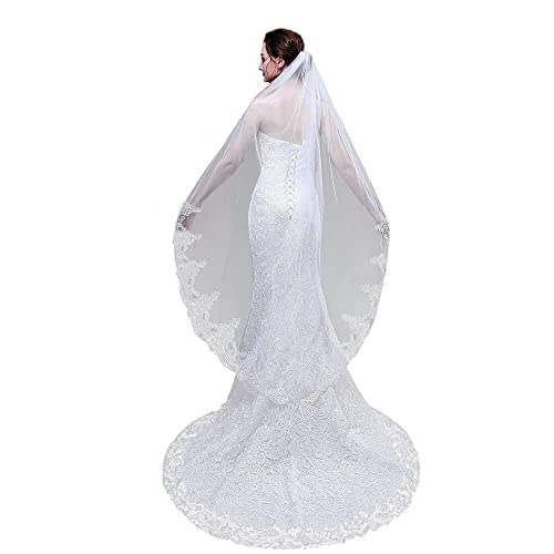 GIVBRO Brautschleier, lang, Spitze, bestickt, Hochzeitsschleier, Tüll mit Kamm, Zubehör für Junggesellinnenabschied, Beige GIVBRO Brautschleier, lang, Spitze, bestickt, Hochzeitsschleier, Tüll mit Kamm, Zubehör für Junggesellinnenabschied, Beige von GIVBRO