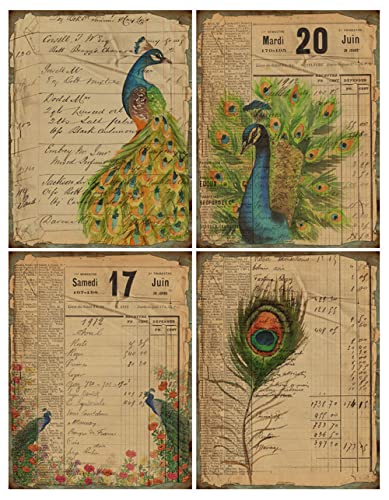 GIVBRO Dekorative Scrapbook Papier Vintage Pfau Papierblöcke für Tagebuch, Reiseplaner, Schreiben, Kartenherstellung, Basteln, 4 Blatt von GIVBRO