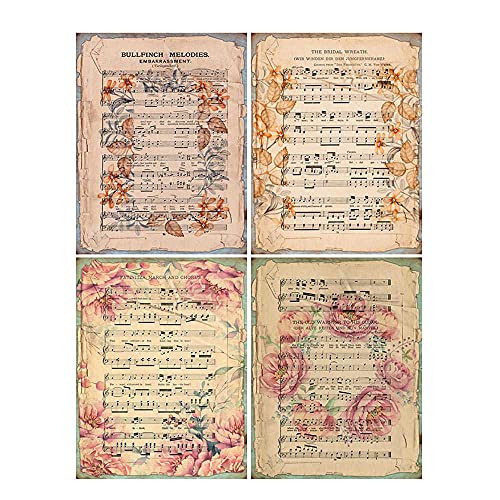 GIVBRO Dekoratives Scrapbook Hintergrund Papier Vintage Blumen gemustert Papierblöcke Aufkleber Karten für DIY Handwerk Kartenherstellung 14 x 19 cm, 4 Stück (#D) von GIVBRO