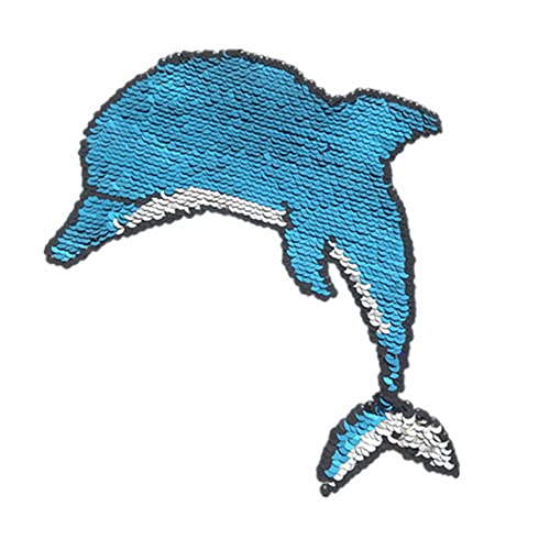 GIVBRO Delfin Aufnäher Pailletten Applikation Aufnäher zum Aufnähen Bestickte Delphin Patch für Kleidung, T-Shirt, Jacken, Jeans, Taschen, Hut von GIVBRO