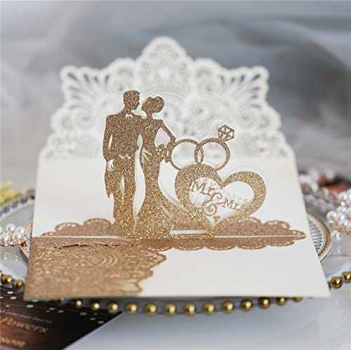 GIVBRO Einladungskarten für Hochzeiten, 25 Stück, lasergeschnitten, mit leeren bedruckbaren Papierumschlägen für Brautparty, Verlobung, Jahrestag von GIVBRO