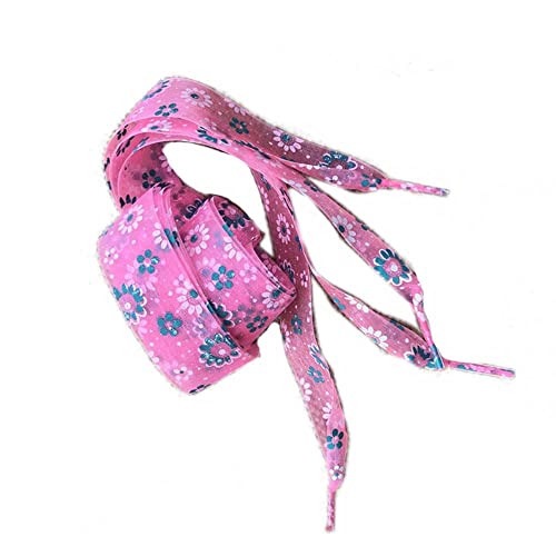 GIVBRO Flache Schnürsenkel, Blumen-Druck, Chiffon, breite Bänder für Sneaker, Stiefel, Sportschuhe, rosa, 120 cm (#B) von GIVBRO