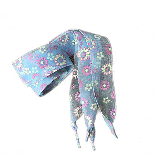 GIVBRO Flache Schnürsenkel, Blumendruck, Chiffon, breite Bänder für Sneaker, Stiefel, Sportschuhe, Hellblau - 120 cm GIVBRO Flache Schnürsenkel, Blumendruck, Chiffon, breite Bänder für Sneaker, Stiefel, Sportschuhe, Hellblau - 120 cm von GIVBRO