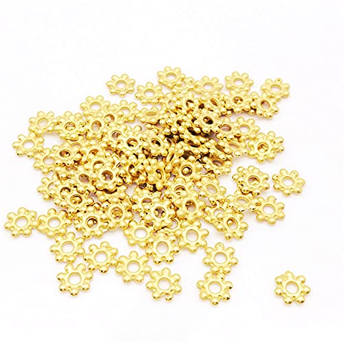 GIVBRO Gänseblümchen-Perlen, Schneeflocken-Form, Retro-Zubehör für Schmuckherstellung, Basteln, 4 mm, goldfarben, 100 Stück von GIVBRO