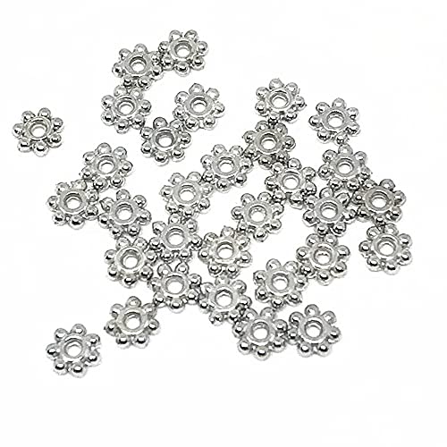 GIVBRO Gänseblümchen-Perlen, Schneeflocken-Form, Retro-Zubehör für Schmuckherstellung, DIY, Handwerk, 6 mm, Silber, 100 Stück von GIVBRO