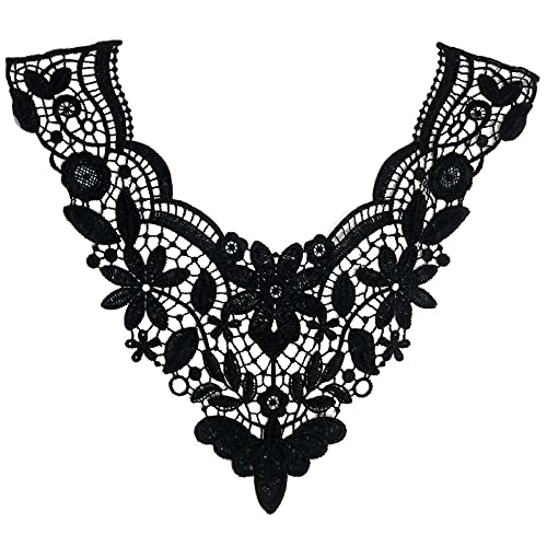 GIVBRO Lace Collar Applique Sewing Patch Embroidered Flower Fake Collar for Cloth Dress Decoration Costume Accessories Black von GIVBRO