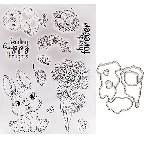 GIVBRO Ostern Klarer Stempel Metall Stanzformen Silikon Prägeschablone für Kartenherstellung DIY Scrapbooking Hase Ostereier von GIVBRO