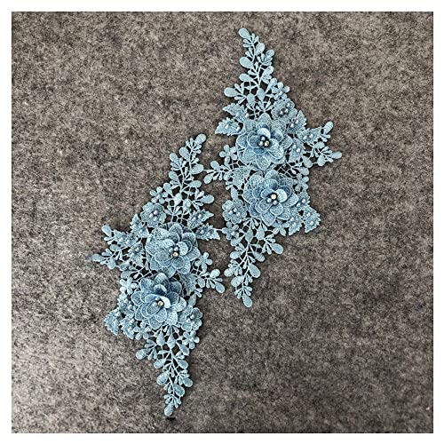 GIVBRO Perle Spitze Applikation 3D Blume Nähen Patch Bestickt Fake Kragen für Stoff Kleid Dekoration Kostüm Zubehör Hellblau von GIVBRO