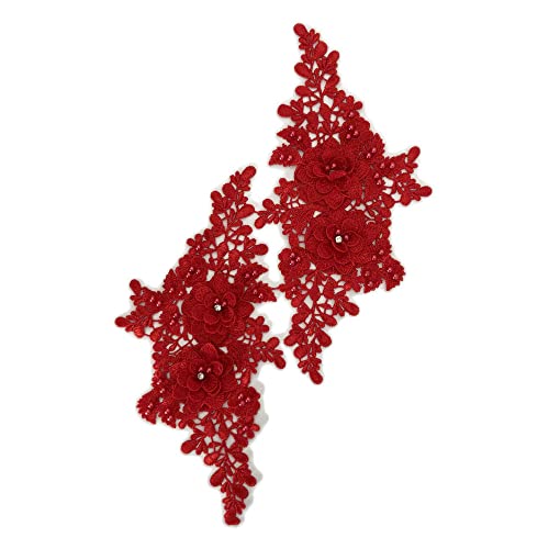 GIVBRO Perle Spitze Applikation 3D Blume Nähen Patch Besticktes Fake Kragen für Stoff Kleid Dekoration Kostüm Zubehör Rot von GIVBRO
