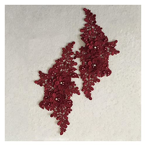 GIVBRO Perle Spitze Applikation 3D Blume Nähen Patch Besticktes Fake Kragen für Stoff Kleid Dekoration Kostüm Zubehör Rotwein von GIVBRO