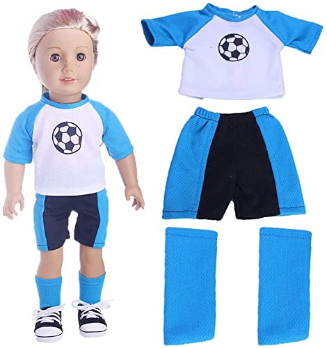 GIVBRO Puppen-Fußballanzug, Kleidung für 43-46 cm, Mädchen, Puppe, verkleiden sich lässige Outfits – T-Shirt, Shorts und Fußball-Schienbeinschoner, Kostüm-Zubehör von GIVBRO