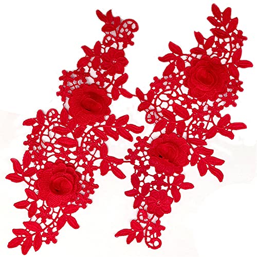 GIVBRO Spitzenapplikation mit Blumenapplikation, bestickt, falscher Kragen für Hochzeit, Party, Kleid, Basteln, Kostüm, Zubehör, Rot von GIVBRO