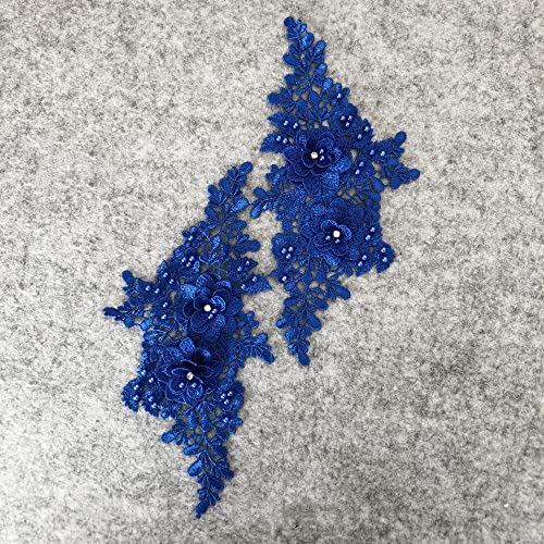 GIVBRO Spitzenapplikationen Perlen 3D Blumen Stickerei Patch Kragen Nähen auf Patches Tüll Stoff für Hochzeitskleid Brautkleidung DIY Handwerk Blau von GIVBRO