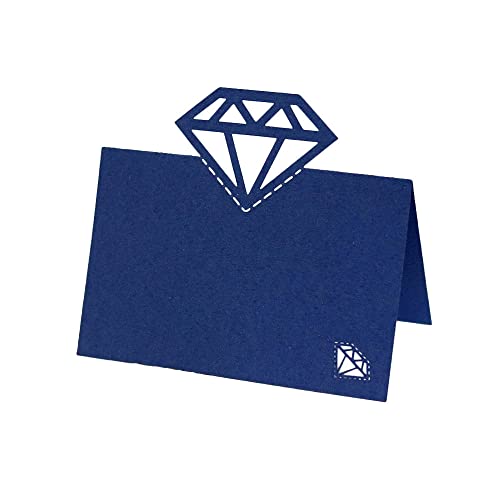 GIVBRO Tischkarte mit ausgehöhltem Diamant-Zeltkarte, gefaltete Sitzkarte, Hochzeits-Partyzubehör für Tischdekoration, Dunkelblau, 50 Stück von GIVBRO