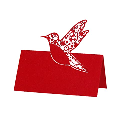 GIVBRO Tischkarten/Namenskarten, ausgehöhlter Vogel gemustert, für Tischdekoration, Hochzeit, Party, Rot, 50 Stück von GIVBRO