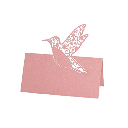 GIVBRO Tischkarten Namenskarten mit ausgehöhltem Vogel gemusterte Zeltsitzkarte für Tischdekoration, Hochzeitsfeier, Rosa, 50 Stück von GIVBRO