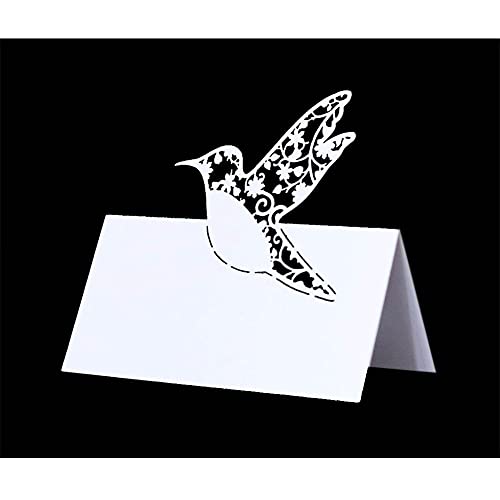 GIVBRO Tischkarten Namenskarten mit ausgehöhltem Vogel gemusterte Zeltsitzkarte für Tischdekoration Metting Hochzeit Party Supplies Weiß, 50 Stück von GIVBRO