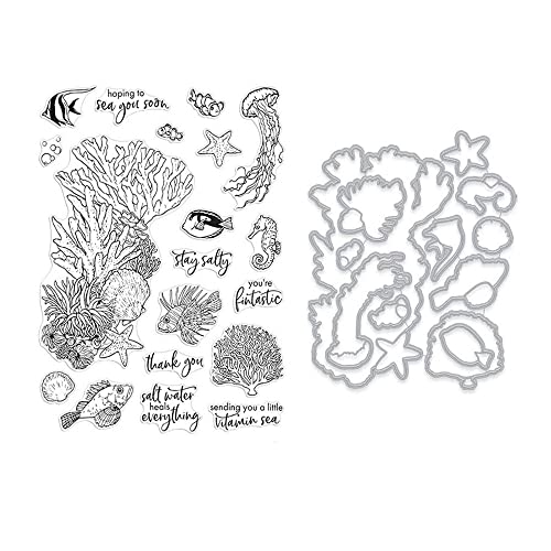 GIVBRO Transparente Stempel Aufkleber Stanzform Fisch Korallen Muster Schablone Siegel Prägeschablone Scrapbooking DIY Form von GIVBRO