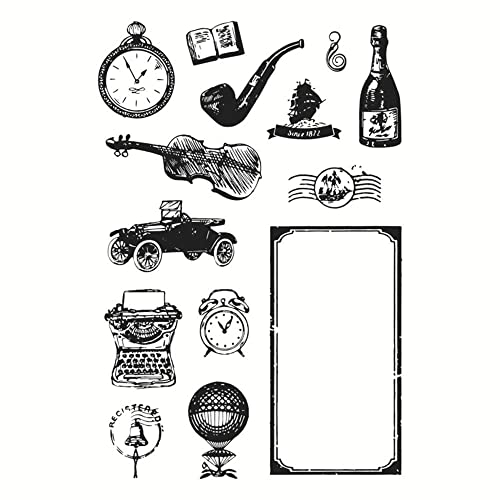 GIVBRO Vintage Clear Silikon Stempel Aufkleber Violine Classic Car Muster Schablone Siegel Scrapbooking Prägeschablonen für DIY Handwerk von GIVBRO