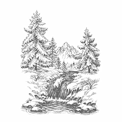 GIVBRO Transparente Vintage-Stempel-Aufkleber, Schablone, Siegel, Berglandschaft, Prägeschablonen, DIY-Werkzeuge (#B) von GIVBRO