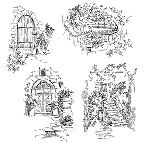 GIVBRO Vintage House Clear Stamps Aufkleber Schablone Siegel - Städte Landschaft Prägeschablonen Scrapbooking DIY Handwerk Werkzeuge (#F) von GIVBRO