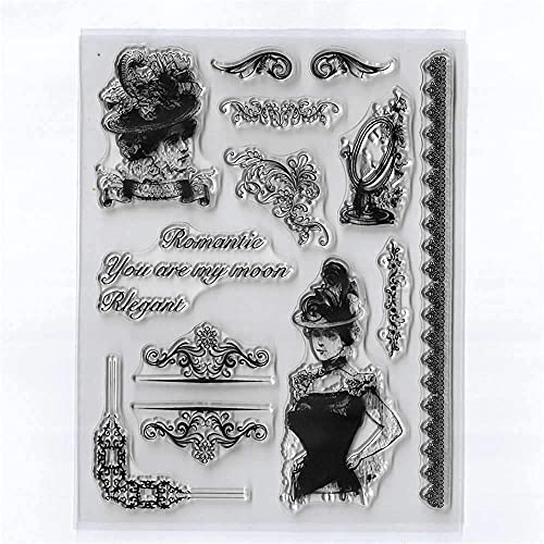 GIVBRO Vintage Silikon Clear Stamps Seal Sticker Noblewoman Gemusterte Schablone Scrapbooking Prägeschablone DIY Craft Mold von GIVBRO