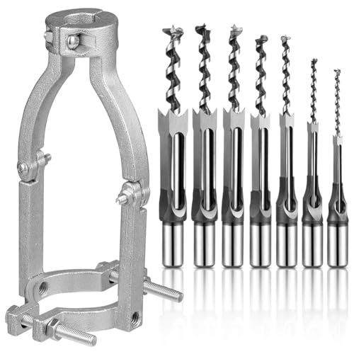GIWFBQTR 7-Teiliges Vierkantloch-Bohrer-Elektrowerkzeug für Bohrmaschinen, Stemmmeißel-Set mit 1 Vierkantloch-Bohrer-Adapter von GIWFBQTR