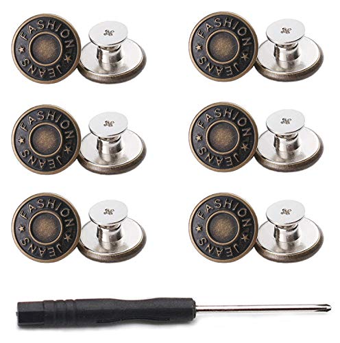 GIYOMI 20 mm Jeansknöpfe -Set mit Metallsockel, 12 Sets nagellose abnehmbare Metallknöpfe Combo Gewindenieten und Schraubendreher (2 cm) von GIYOMI
