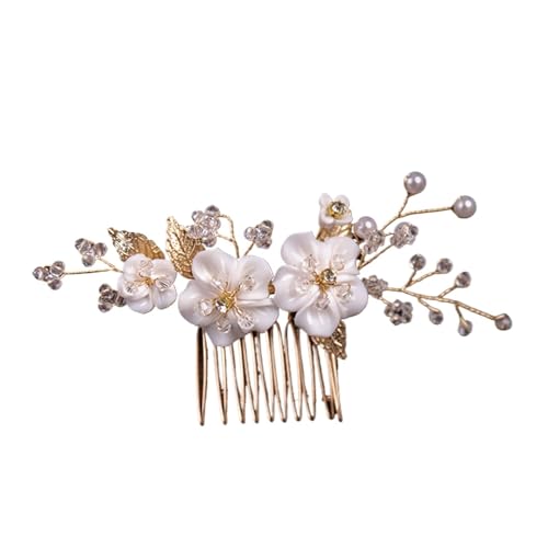 Brautstirnband 2 stücke Braut Kopfschmuck Hochzeit Perle Blume Haarnadel Seite Kamm Golden Leaf Shaped Legierung Tiaras Einsatz for Braut Kopfbedeckungen(Gold Style A) von GIYXHU