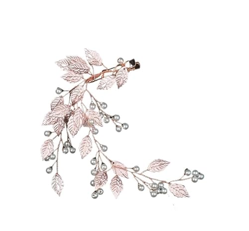 Brautstirnband Braut-Kopfschmuck, glänzender Hochzeit-Haarkamm, Perlen-Blume, Blatt-Braut-Haarspange, Damen-Hochzeits-Haarschmuck(Rose Gold) von GIYXHU