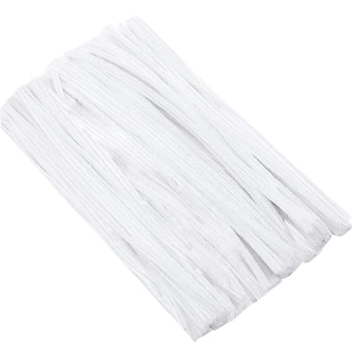 GIYXHU 100 Stück 30 cm gedrehter Draht, Chenille-Stiele, Pfeifenreiniger, Plüschstäbchen, Spielzeug, handgefertigtes Material, DIY-Bastelbedarf(White) von GIYXHU