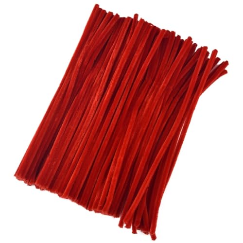 GIYXHU 100 Stück Chenille-Stiele, DIY Amboss, Draht, Bastelrohr, kreatives Hobby, Kinder, Plüschstäbchen, Chenille-Stäbchen(Red) von GIYXHU