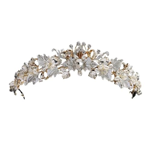 GIYXHU Brautstirnband 1/2 Stück Braut-Tiaras, Perlen-Blumen-Hochzeits-Kopfschmuck, Haarreifen for Hochzeit, Verlobung, Party(Gold) von GIYXHU