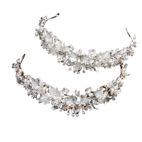 GIYXHU Brautstirnband 1/2 Stück Braut-Tiaras, Perlen-Blumen-Hochzeits-Kopfschmuck, Haarreifen for Hochzeit, Verlobung, Party(Mixed colors-2pcs) von GIYXHU