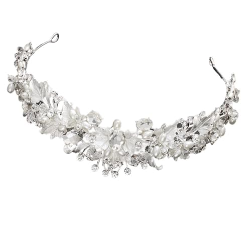 GIYXHU Brautstirnband 1/2 Stück Braut-Tiaras, Perlen-Blumen-Hochzeits-Kopfschmuck, Haarreifen for Hochzeit, Verlobung, Party(Silver) von GIYXHU