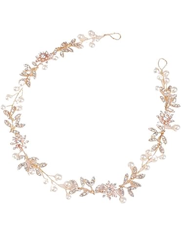 GIYXHU Brautstirnband 2 Stück Braut-Kopfbedeckungen, Blumen-Braut-Stirnbänder, Perlen-Haarschmuck, Hochzeit-Haarschmuck, Abschlussball-Haarteil(Gold) von GIYXHU