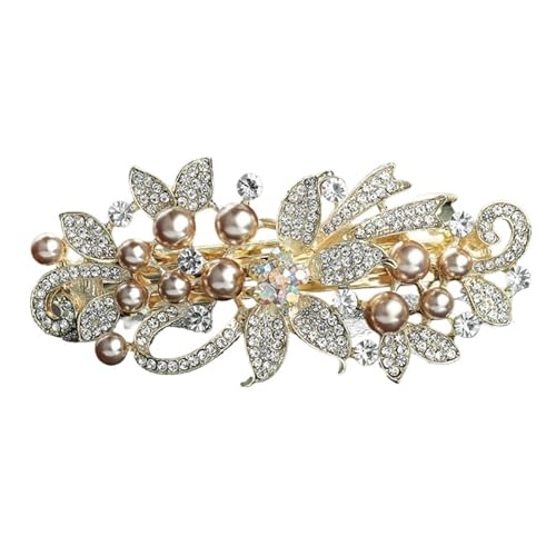 GIYXHU Brautstirnband 2 Stück Braut-Kopfschmuck, Elegante Kunstkristall-Perlen-Bogen-Haarspangen for Frauen, Haarspangen for den Hinterkopf, Haarschmuck(Gold A) von GIYXHU
