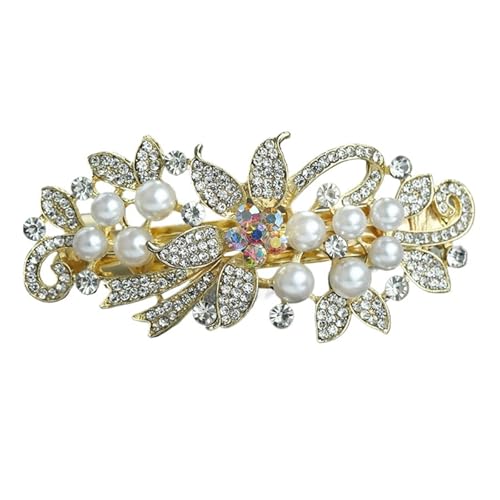 GIYXHU Brautstirnband 2 Stück Braut-Kopfschmuck, Elegante Kunstkristall-Perlen-Bogen-Haarspangen for Frauen, Haarspangen for den Hinterkopf, Haarschmuck(Gold B) von GIYXHU