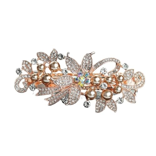 GIYXHU Brautstirnband 2 Stück Braut-Kopfschmuck, Elegante Kunstkristall-Perlen-Bogen-Haarspangen for Frauen, Haarspangen for den Hinterkopf, Haarschmuck(Rose Color A) von GIYXHU