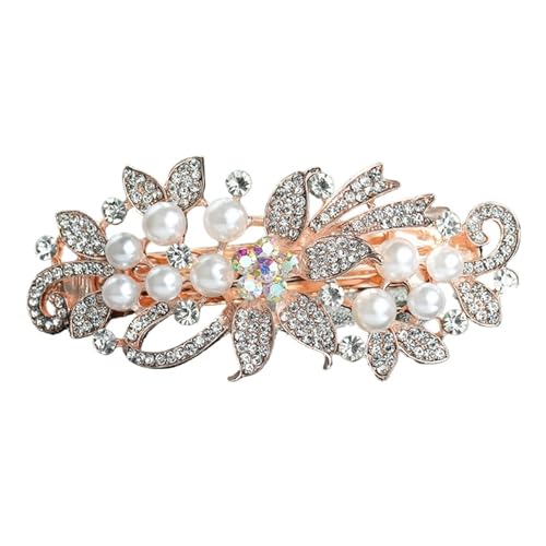 GIYXHU Brautstirnband 2 Stück Braut-Kopfschmuck, Elegante Kunstkristall-Perlen-Bogen-Haarspangen for Frauen, Haarspangen for den Hinterkopf, Haarschmuck(Rose Color B) von GIYXHU