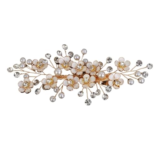GIYXHU Brautstirnband 2 Stück Hochzeit Kopfschmuck Blume Braut Haarspangen Perlen Haarschmuck for Frauen Party Tiaras Schmuck(Gold) von GIYXHU