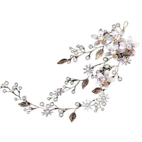 GIYXHU Brautstirnband 2 stücke Blume Braut Hochzeit Haar Rebe Perle Braut Haar Stück Blatt Haar Zubehör Stirnband for Frauen Schmuck(Gold) von GIYXHU