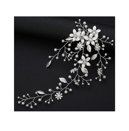 GIYXHU Brautstirnband 2 stücke Blume Braut Hochzeit Haar Rebe Perle Braut Haar Stück Blatt Haar Zubehör Stirnband for Frauen Schmuck(Silver) von GIYXHU
