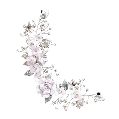 GIYXHU Brautstirnband 2 stücke Braut Kopfschmuck Braut Perle Blume Seite Kamm for Haar Frauen Hochzeit Kopfschmuck Haarnadeln Haar for Hochzeit Zubehör(Silver) von GIYXHU