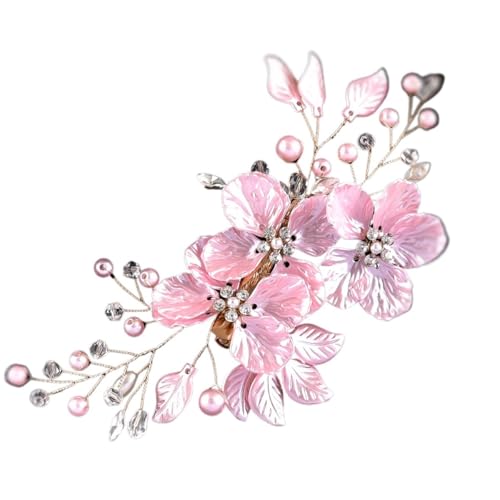 GIYXHU Brautstirnband 2 stücke Braut Kopfschmuck Kristall Perle Blume Haar Clips Elegante Kopfbedeckungen for Frauen Juwelen for Hochzeit Haar Zubehör(Bright Pink) von GIYXHU